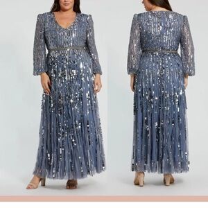 Mac Duggal Slate Blue Sequin Maxi Dress